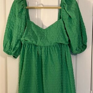 Elegant Green Puff Sleeve Dress